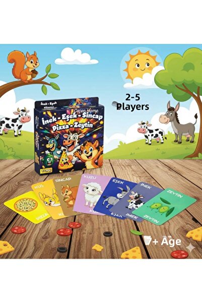 ÇEÇEN HOME Cow-Donkey-Squirrel-Pizza Olive Card Game, Family Game Fun Card Ga...
