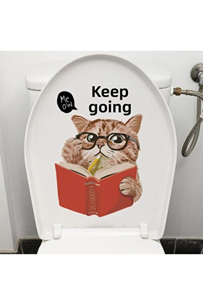 AYACO ملصق ديكوهاندي للمرحاض Keep Going Cat - ملصق باب المرحاض Keep Going
