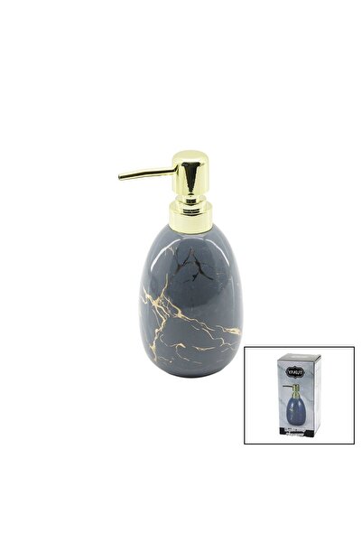 OEM Vertical Chubby Gray Marble Pattern Ceramic Liquid Soap Dispenser Gold Li...