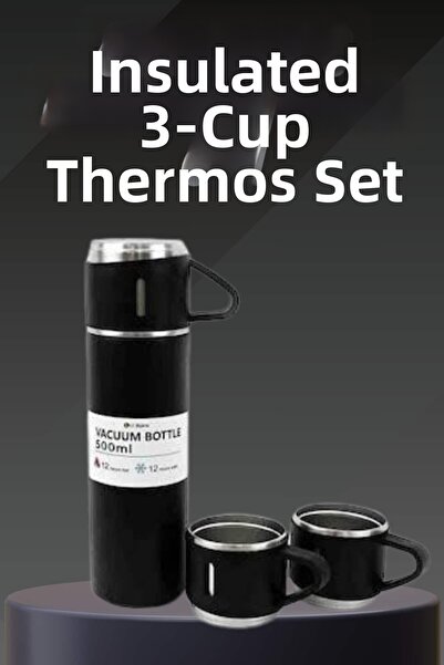 teknoparkx Stainless steel thermos set with 3 cups vacuum thermos set 500 ml ...