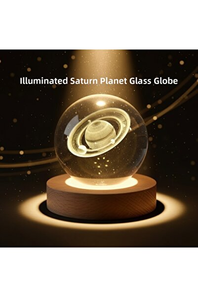 Najmaddin مصباح ليلي مزخرف بتصميم كوكب زحل ثلاثي الأبعاد على شكل كرة كريستالية