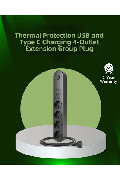 Angel Of Life 4 مقابس كهربائية، 2 منفذ USB، 1 منفذ Type-C، مقاومة للتيار الزا...