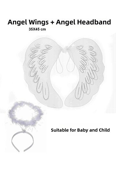 Marsilyan White Lace Tulle Fairy Wing and Fairy Crown Set 45X40 cm Ilkel-Rsitdk4