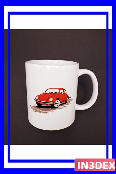 İN3DEX Vintage Red Car Printed Porcelain Cup