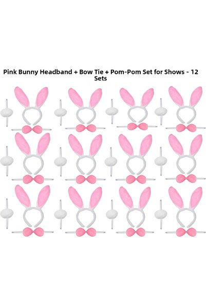 teknoparkx Pink Rabbit Costume Set – Crown, Bow Tie, Pompom (Pack of 12) (5372)