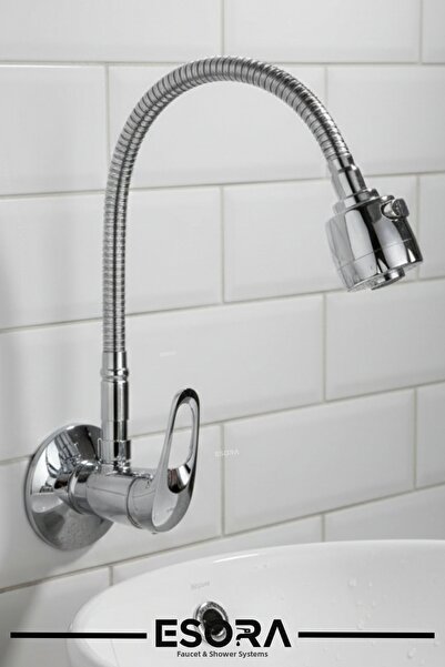 ESORA Chrome-Plated, Wall-Mounted, Single Water Inlet Sink Faucet with Movabl...