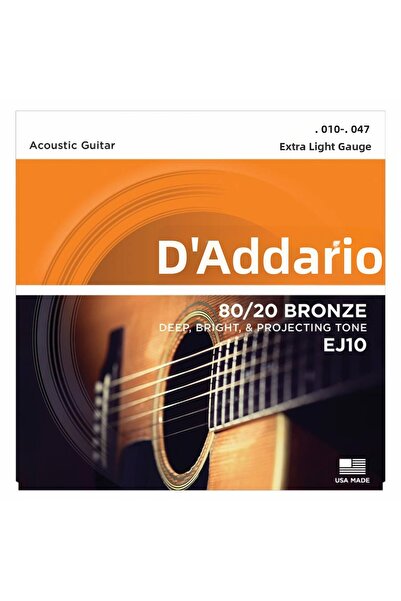 Daddario EJ10 АКУСТИЧЕН ГИТАРЕН КОМПЛЕКТ, 80/20 БРОНЗ, ЕКСТРА ЛЕКИ EJ10 80/20...