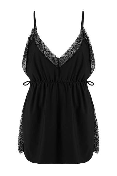 Trendyol Curve Μαύρο Πλεκτό Μπέιμπιντολ Μεγάλου Μεγέθους με Δαντέλα και Λεπτο...