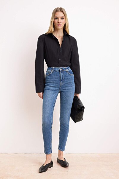 Trendyol Collection Blugi albaștri cu talie înaltă, extra elastici, skinny, c...