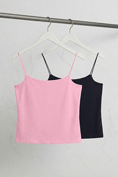 Trendyol Curve Anthracite-Pink 2-Pack Large Size Tank Top Tbbss25Cv00018
