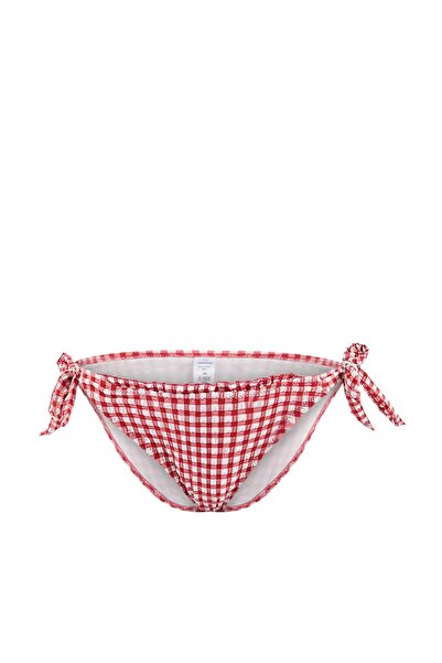Trendyol Collection Red Textured Ruffled Regular Waist Bikini Bottom Tbess22B...