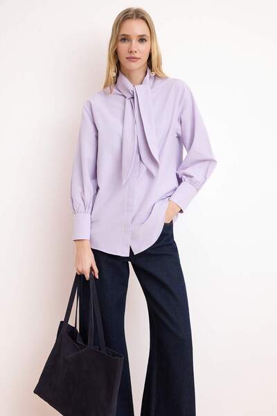Trendyol Modest Lila Regular Terrycotton Plain Woven Hijab Shirt Tctss26Tg00019