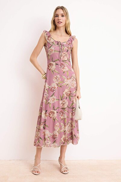 Trendyol Collection Mehrfarbiges, geblümtes A-Linien-/A-Linien-förmiges Kleid...