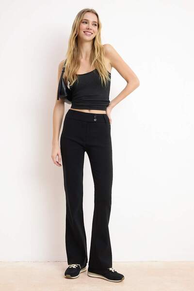 Trendyol Collection Pantaloni negri din țesătură elastică Bengalin, cu talie ...