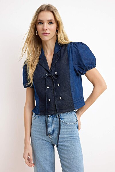 Trendyol Collection Nasiba Hafiz x Trendyol Collection Blugi albaștri cu pici...