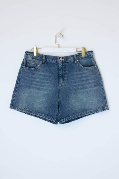 Trendyol Curve Blue Elastic High Waist Mini 100% Cotton Plus Size Denim Short...