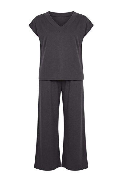 Trendyol Curve Antracit, cu decolteu în V, oversize/larg, confortabil, mărime...