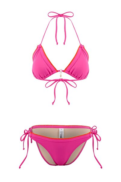 Trendyol Collection Fuchsia Triangle Covered Embroidery Detailed Accessorized...