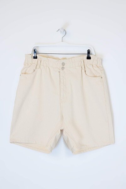 Trendyol Curve Beige Elastic High Waist Wide Cut 100% Cotton Plus Size Denim ...