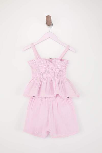 TRENDYOLKIDS Pink Plain Woven Bottom - Top Set Tkdss25Au00063