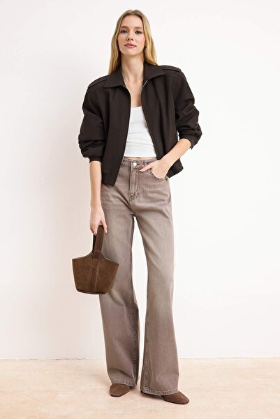 Trendyol Collection Hellbraune, fließende Vintage-Waschung, hohe Taille, 100 ...