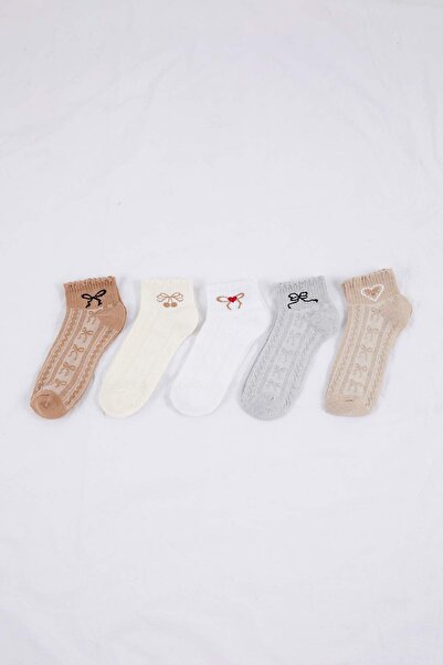 Trendyol Collection Multi-Colored 5-Piece Plain Jacquard Knitted Socks Thmss2...