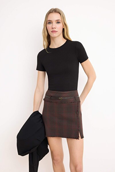 Trendyol Collection Bordo smeđa A-kroja/zvonasta uska mini suknja K Kaiš i E ...