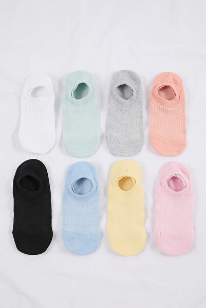 Trendyol Collection Multi-Colored 8-Piece Plain Jacquard Knitted Socks Thmss2...