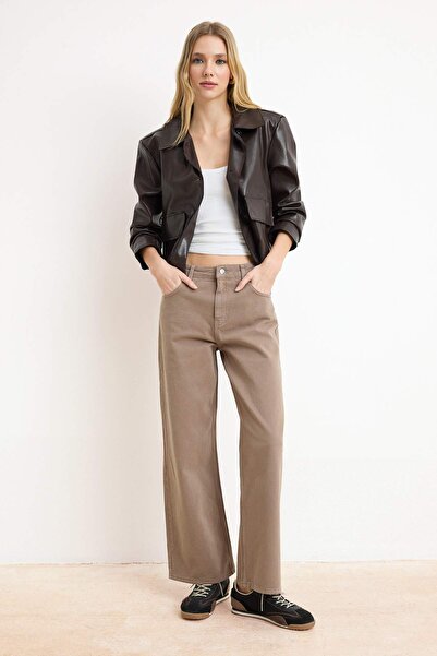 Trendyol Collection Nerzfarbene Culotte mit hoher Taille und knöchellanger Lä...