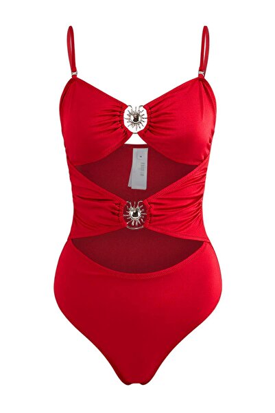 Trendyol Collection Red Strapless Sun Accessory Premium Cut Out/Windowed Regu...