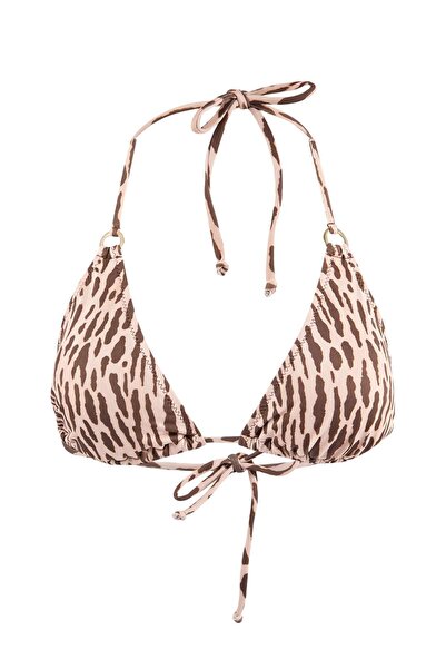 Trendyol Collection Brown Zebra Patterned Triangle Covered Bikini Top with Ac...