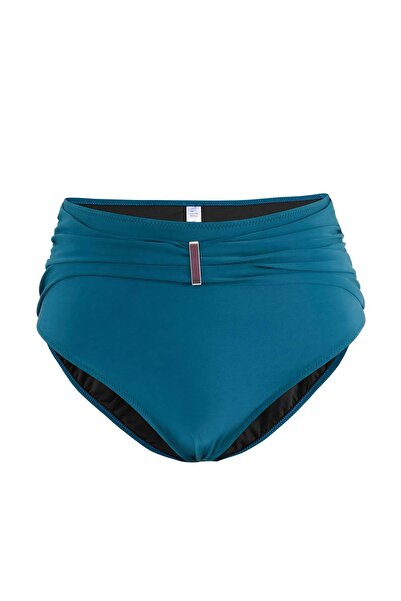 Trendyol Curve Petrol Ψηλόμεσο Μπικίνι Μεγάλου Μεγέθους με Χρυσά Αξεσουάρ TBB...