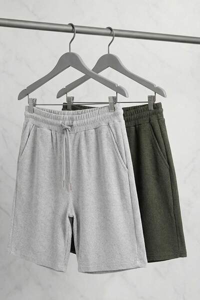 Trendyol Collection Kaki-sive 2-dijelne šortseve standardnog kroja sa tekstur...