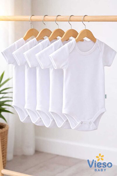 vieso 5'li Kısa Kollu Pamuklu Kız Erkek Çıtçıtlı Body Zıbın Atlet