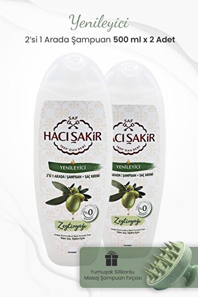 Hacı Şakir شامبو زيت الزيتون الأخضر - قطعتين 500 مل في مجموعة شامبو وفرشاة