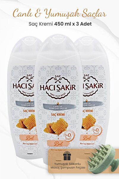 Hacı Şakir بلسم الشعر بالعسل للشعر النابض بالحياة والناعم 450 مل × 3 قطع وفرش...