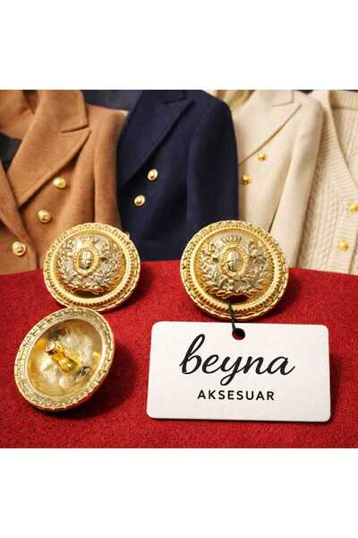 Beyna Yellow Coated Special Design Metal Button - 3 Cm, 1 Pack, 4 Pieces