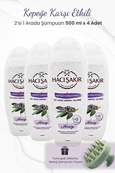 Hacı Şakir فرشاة شامبو خضراء - 2 في 1، 500 مل × 4 قطع سيج