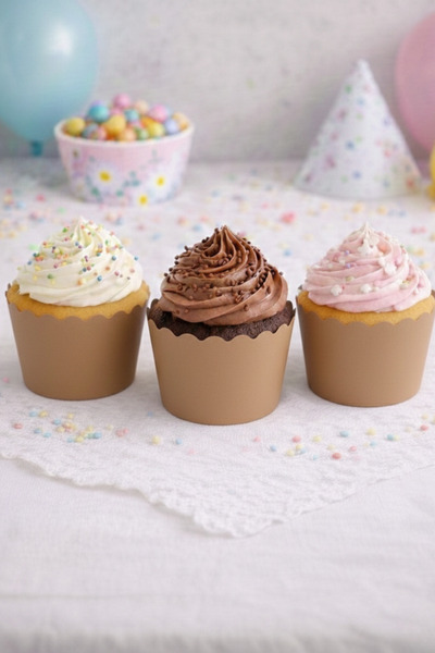 NEWPARİ Kum Beji Renk Temalı Cupcake & Muffin Kek Kalıbı Fırında Dağılmaz (25...