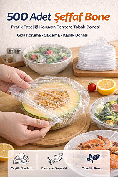 Tilbe Home 500 Adet Şeffaf Bone Pratik Tazeliği Koruyan Tencere Tabak Bonesi ...