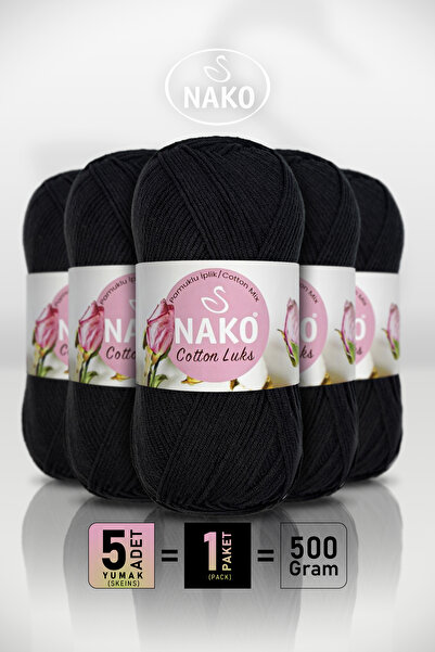 NAKO Cotton Lüx - 97568 Black - 5-Pack - 100Gr/330M - Cotton Cardigan Vest Am...