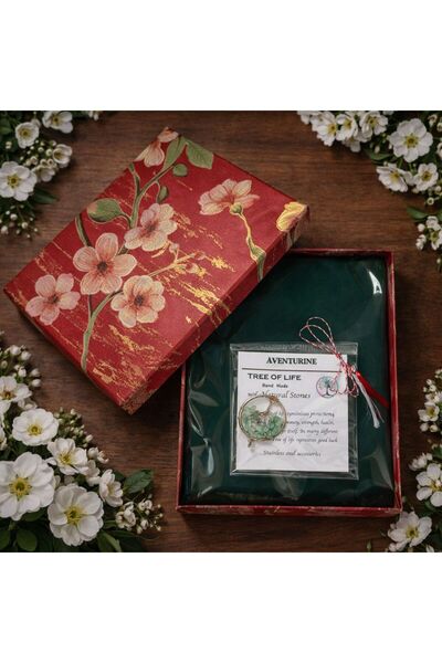 OEM Scarf set, green and “Tree of Life” Pendant made of Aventurine