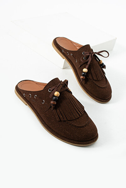 diclepolat Kadın Kahve Süet Sabo Terlik Püsküllü Boncuk Detaylı Rahat Günlük ...