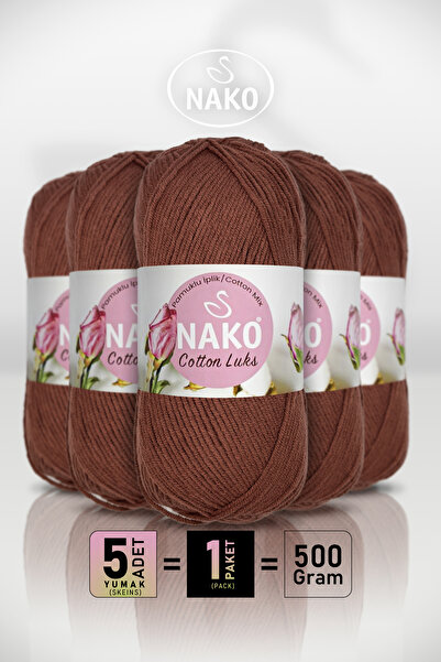 NAKO Cotton Lüx - 97556 Red Brown - 5-Pack - 100Gr/330M - Cotton Cardigan Ves...