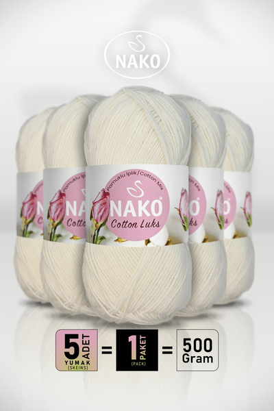 NAKO Cotton Lüx - 97570 Cream - 5-Pack - 100Gr/330M - Cotton Cardigan Vest Am...