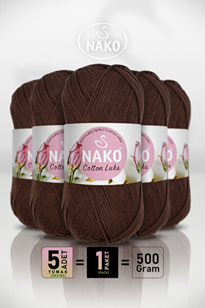 NAKO Cotton Lüks - 97593 Kahverengi - 5'li Paket - 100gr/330m - Pamuklu Hırka...