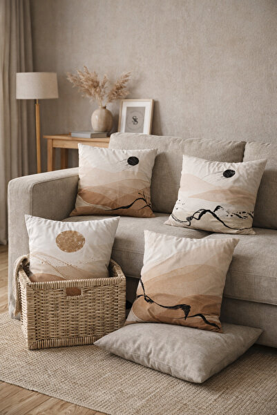 SasoHome لوحة نمط رمال الصحراء منقوشة 4 قطع غطاء وسادة رمي مطبوع رقمي