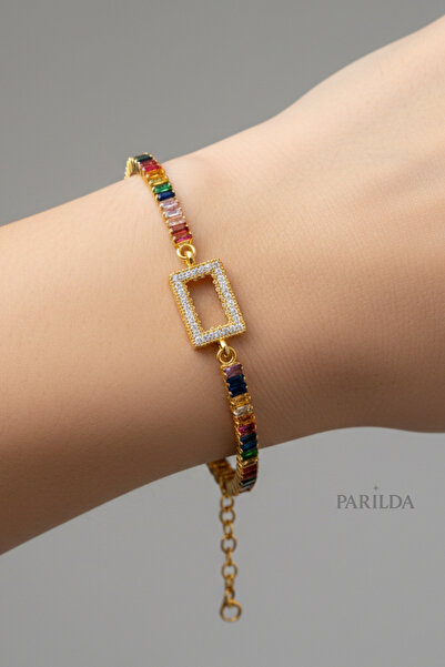 Parılda Gramlı Çerçeveli Zirkon Taşlı Kadın Bileklik - 1 Gram Külçe Uyumlu