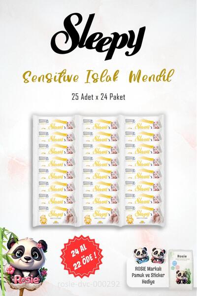 Sleepy 24 AL 22 ÖDE Sleepy Sensitive Islak Mendil 25'li ve 60'lı ROSIE