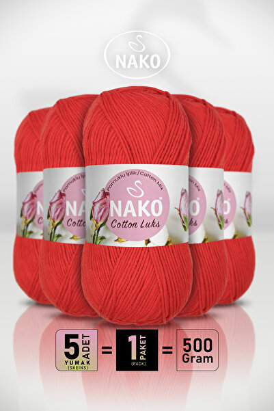 NAKO Cotton Lüx - 97573 Red - 5 Pack - 100Gr/330M - Cotton Cardigan Vest Amig...